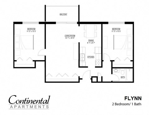 Floor plan for 2 beds, 1 bath